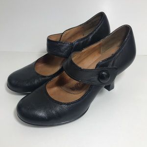Sofft Carma Black Leather Mary Jane Heels Size 9